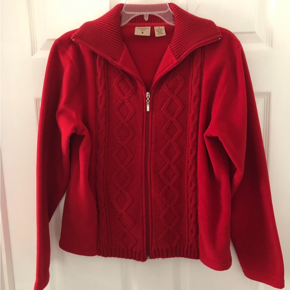 Size Small Mountain Lake Red Zip-Up Cable Knit Cardigan Y2K Vintage